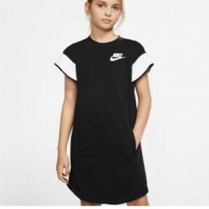 NIKE Black White Trim Logo Sweatshirt Dress Waist Pockets Juniors large
